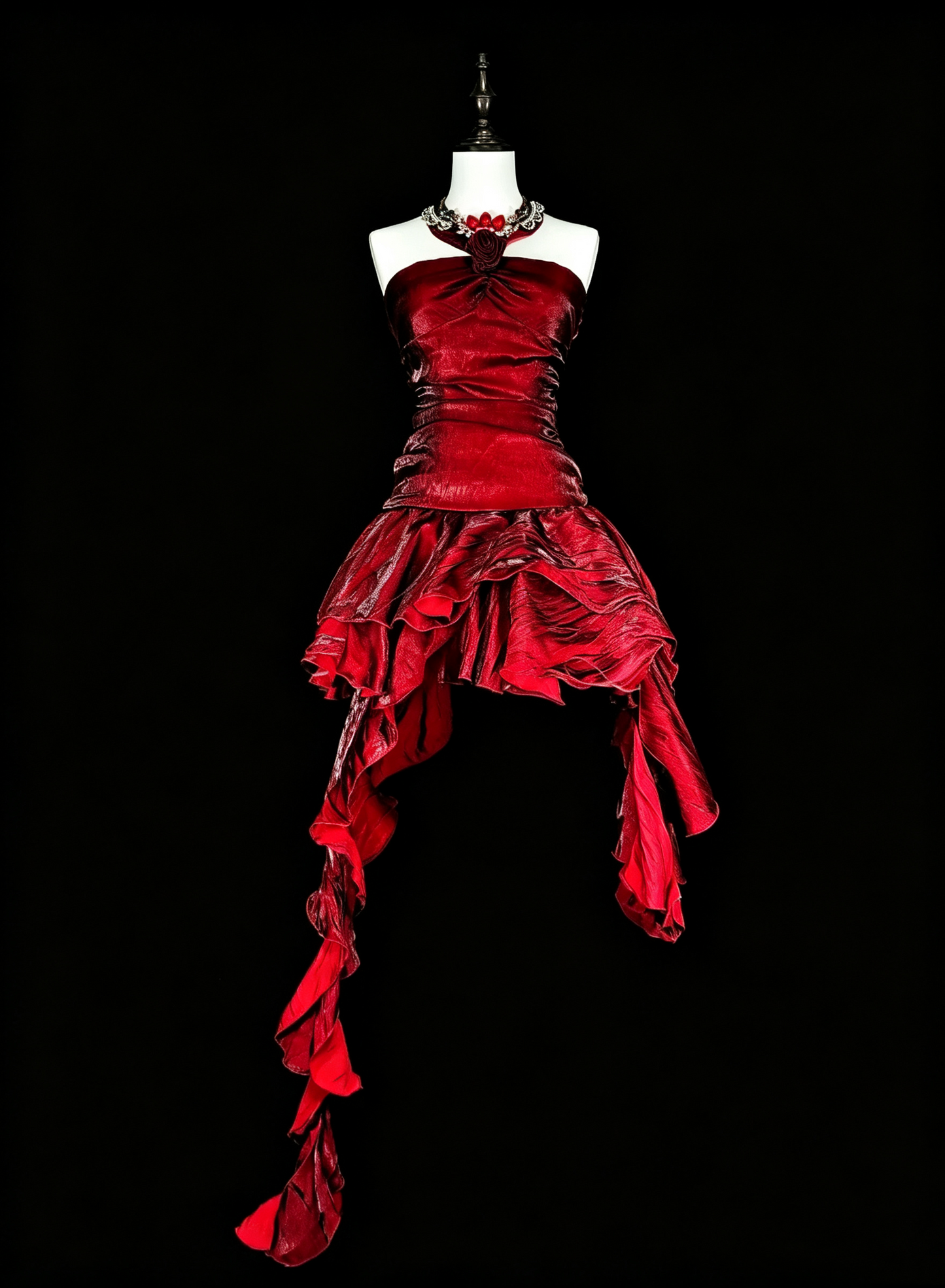 Sexy Halter Red Satin Ruffle A Line Short Birthday Dress,Formal Graduation Homecoming Dress D4040