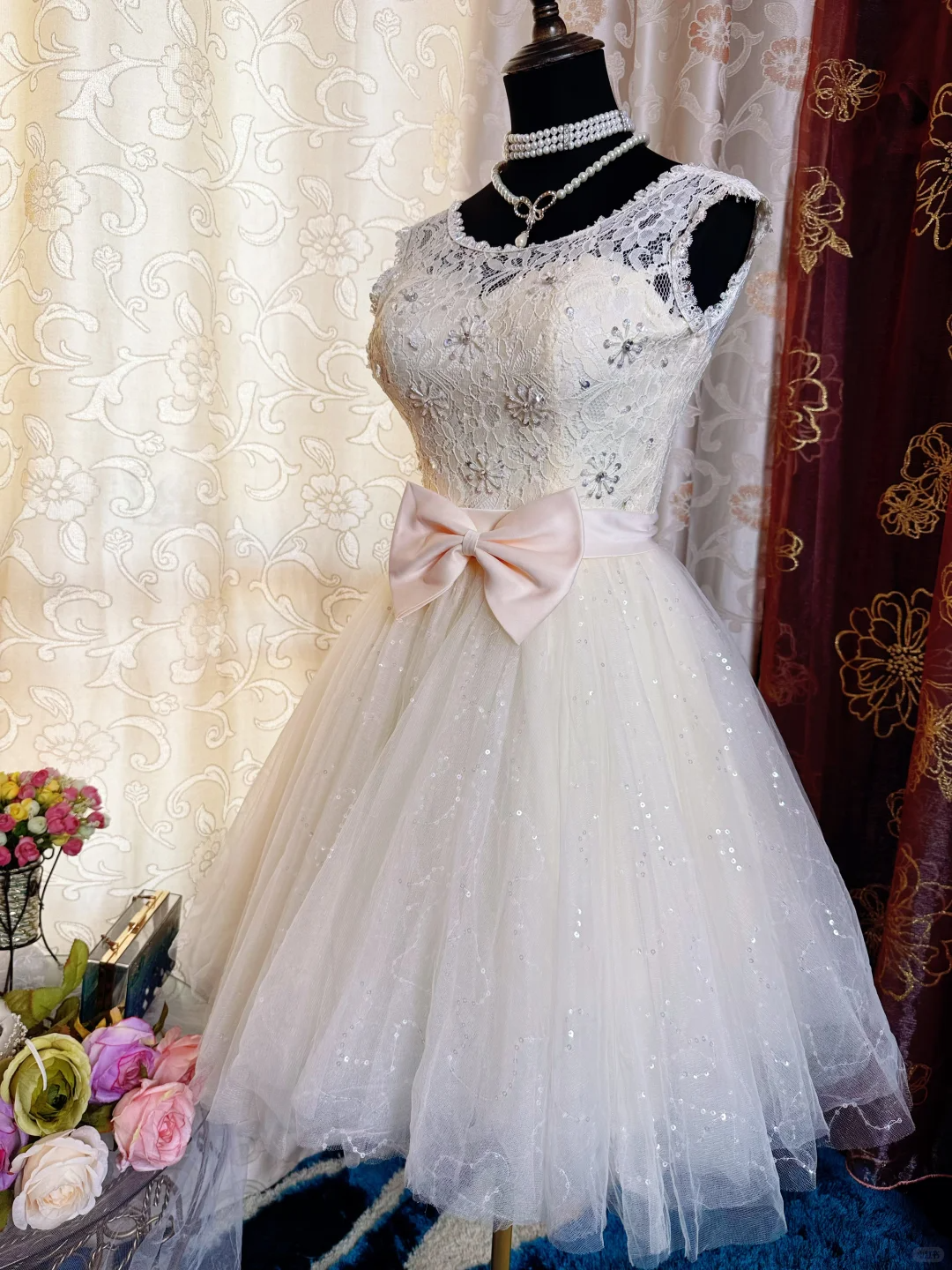 Sweet Lace Tulle Sleeveless A Line Short Homecoming Dress Formal 20th Birthday Outfit With Bow D730