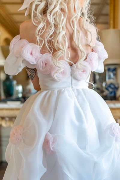 Classy White Tulle Rose Flowers A Line Short Homecoming Dress Formal 20th Birthday Outfits D770