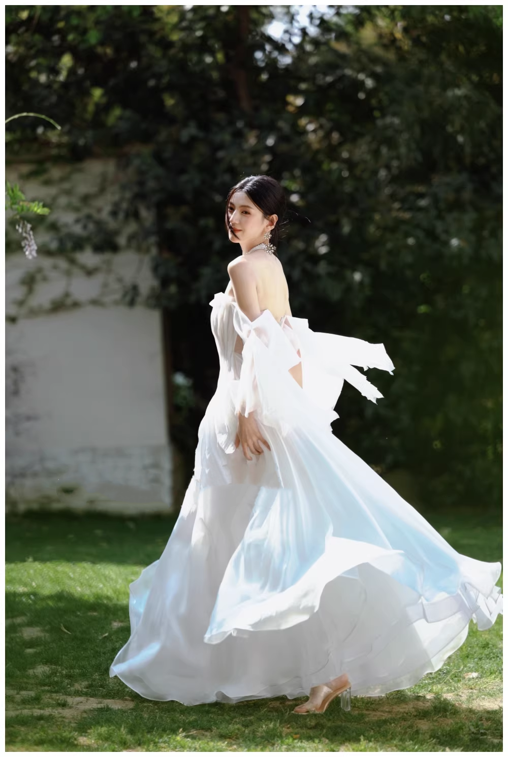 Fairy Off The Shoulder White Chiffon Pleated Pearls Long Party Dress Birthday Evening Gown D2411