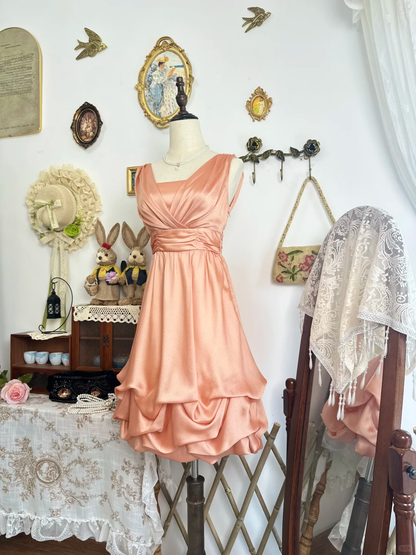 Simple Orange Satin Pleated Short Party Dress Formal Graduation Homecoming Dress D311