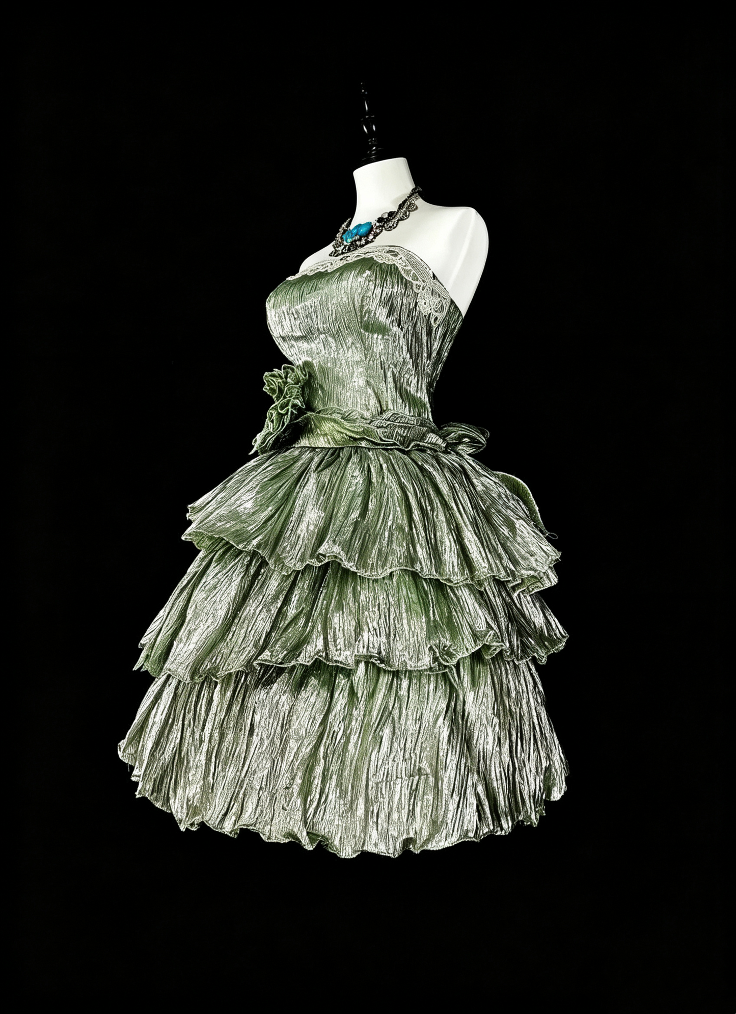 Retro Strapless Tulle Pleated Layered A Line Short 16th Birthday Outfits,Green Short Homecoming Dress D4037