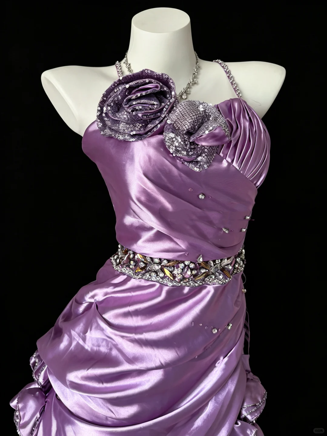 Pretty Spaghetti Straps Satin Beaded Short Party Dress Purple Short Homecoming Dress D5217