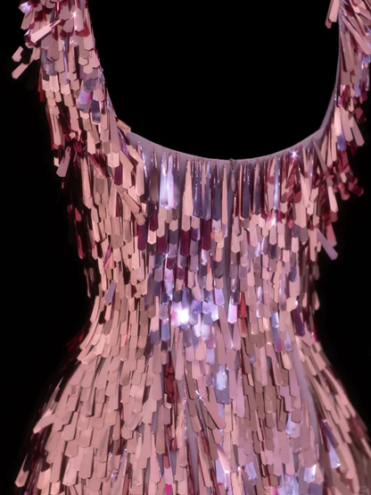 Pretty Sequin Sheath Pink Homecoming Dress Short Prom Dress D421