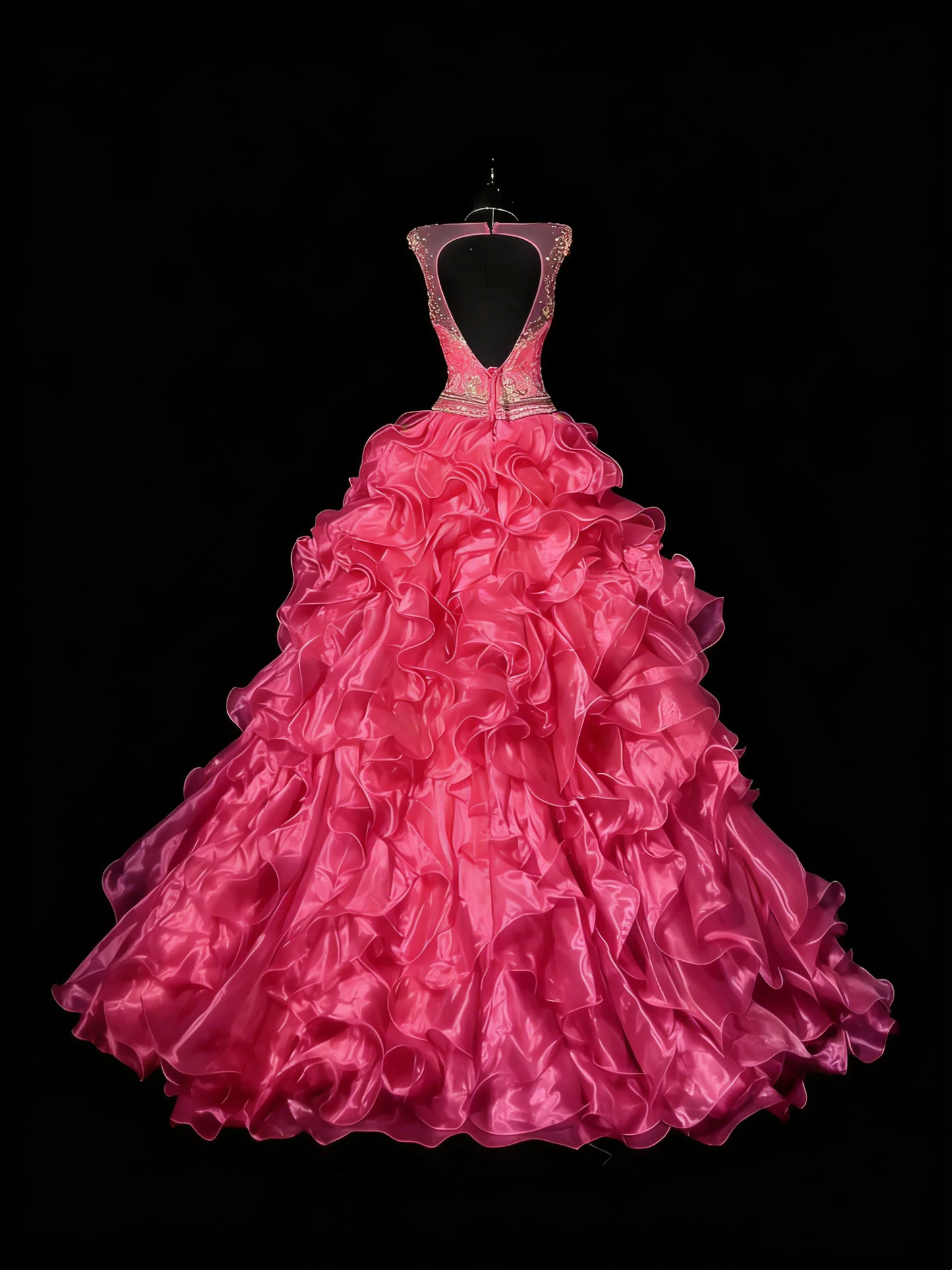 Princess Ball Gown Scoop Pink Sleeveless With Beaded Long Backless Quinceanera Dresses Sweet 15 16 Birthday Outfits D4261