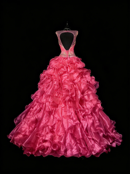Princess Ball Gown Scoop Pink Sleeveless With Beaded Long Backless Quinceanera Dresses Sweet 15 16 Birthday Outfits D4261