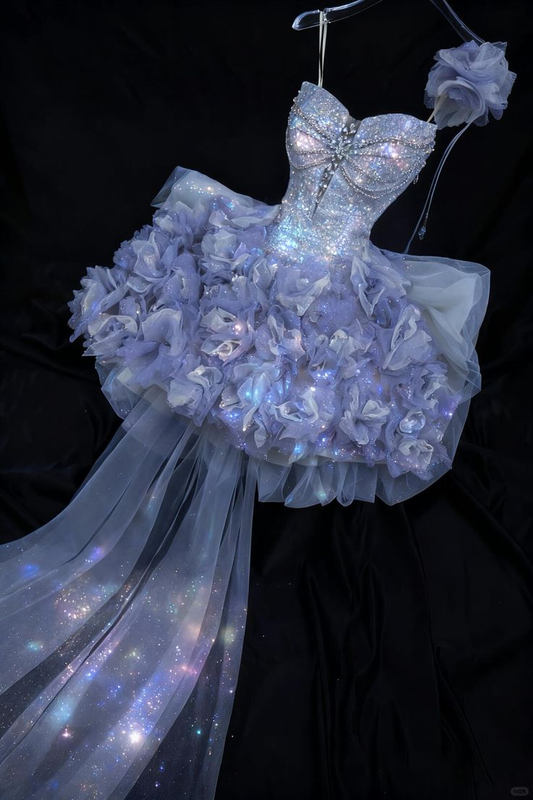Glitter Spaghetti Straps Tulle Pleated Sequin Beaded Short Birthday Outfits Homecoming Dress D2811