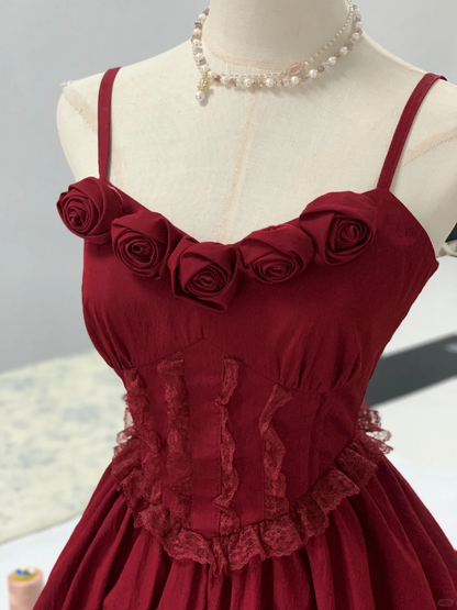 Vintage Spaghetti Straps Red V Neck A Line Short Birthday Dress Formal Graduation Homecoming Dress S964
