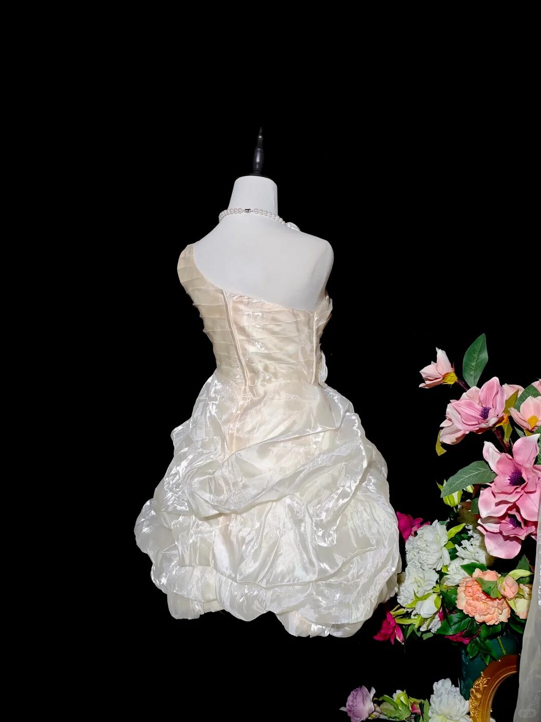 Classy One Shoulder Satin Organza Pleated Short 6th Grade Homecoming Dress Birthday Dress D3152