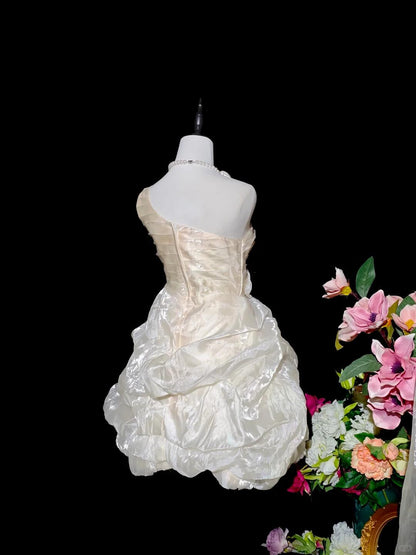 Classy One Shoulder Satin Organza Pleated Short 6th Grade Homecoming Dress Birthday Dress D3152