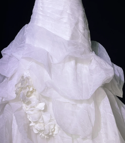 Charming White Halter Tulle Beaded Pleated Long Wedding Dress Formal Bridal Dress D553