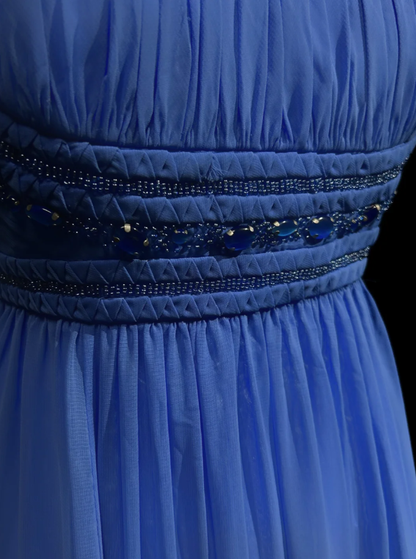 Elegant Spaghetti Straps Blue Chiffon Beaded Long Wedding Guest Dress,Formal Birthday Prom Dress Evening Dress D2072