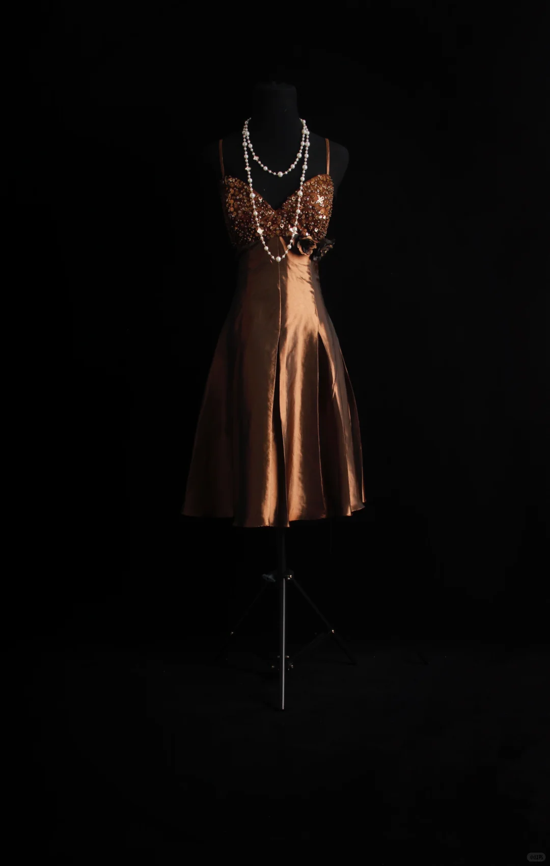 Classy Spaghetti Straps Satin Sequin A Line Mini Cocktail Dress,Brown V Neck Short Homecoming Dress D3299