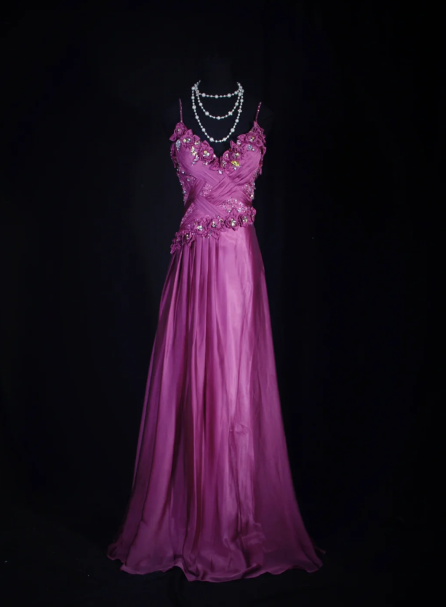 Glamorous Spaghetti Straps Satin Floral Beaded Mermaid Long Birthday Prom Dress Evening Dress D2257