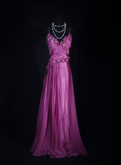 Glamorous Spaghetti Straps Satin Floral Beaded Mermaid Long Birthday Prom Dress Evening Dress D2257