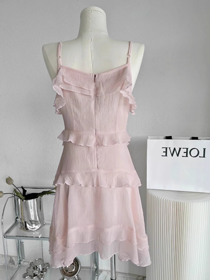 Sweet Pink Irregular Ruffles Short Party Dress Holiday Dress S247