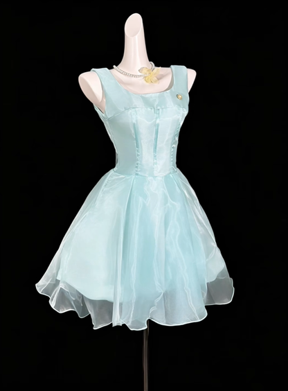 Simple Light Blue Satin Tulle A Line Short 17th Birthday Outfits Homecoming Dress D4158