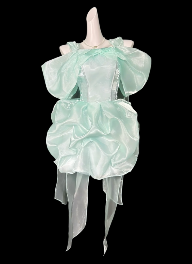 Elegant Mint Green Organza Pleated A Line Short 20th Birthday Outfits,Off The Shoulder Mini Homecoming Dress D4168