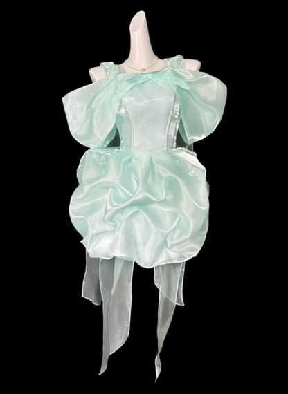 Elegant Mint Green Organza Pleated A Line Short 20th Birthday Outfits,Off The Shoulder Mini Homecoming Dress D4168