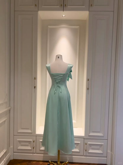 Cute Mint Green Satin A Line Long Evening Dress Birthday Prom Dress D2985