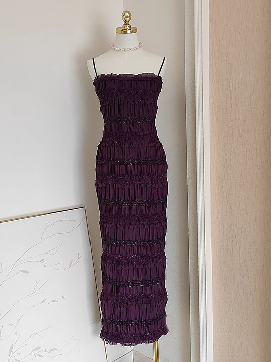 Sexy Sheath Spaghetti Straps Grape Sleeveless Party Dress Holiday Birthday Dresses For Women SD357