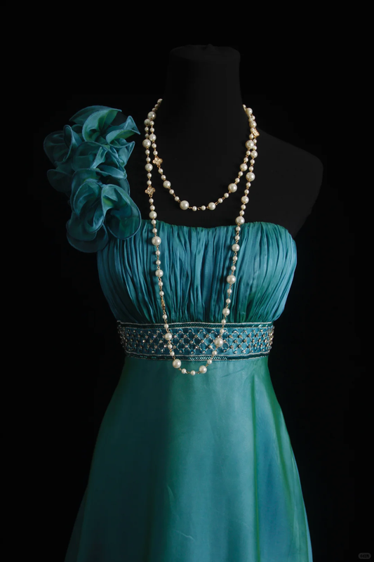Unique Pine Green Satin Beaded Long Wedding Guest Dress,One Shoulder Birthday Party Dress D2859