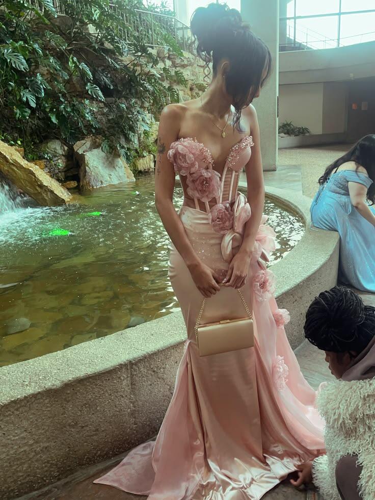 Glamorous Sweetheart Neck Beaded Floral Mermaid Long Party Dress Pink Long Evening Dress D4591