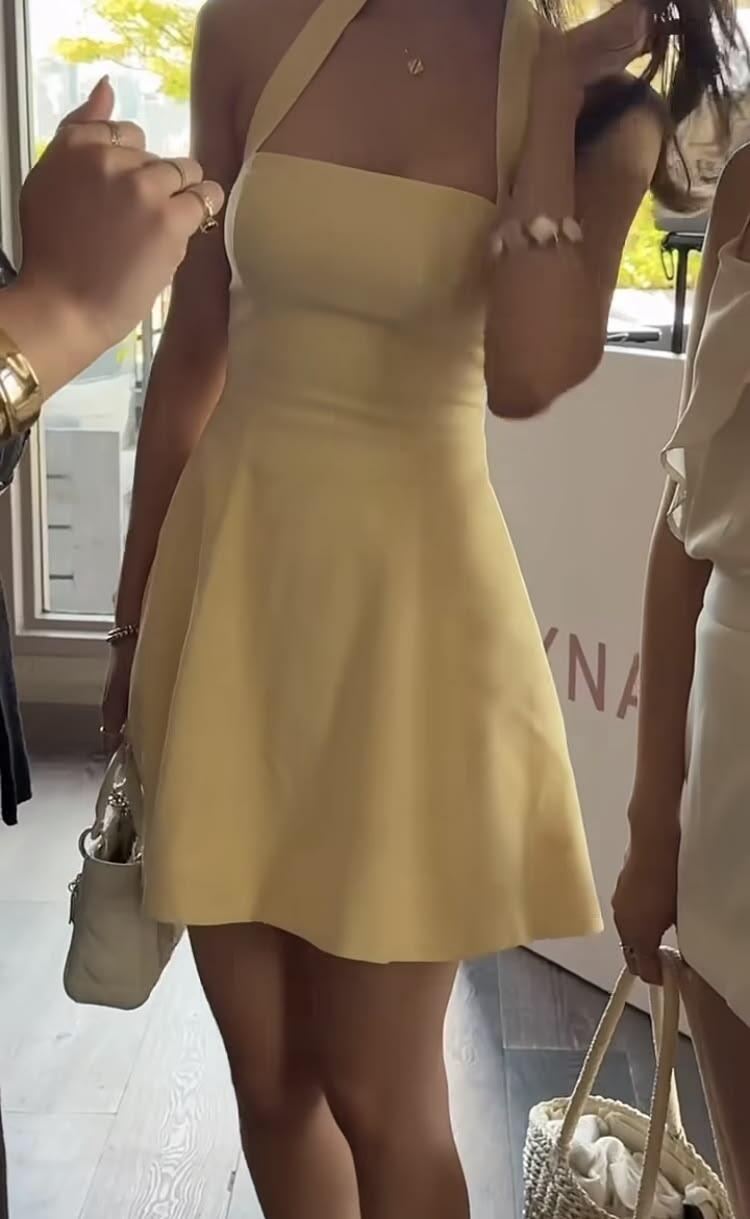 Fashion Halter Satin A Line Short Party Dress,Yellow Short 7th Grade Homecoming Dress D4125