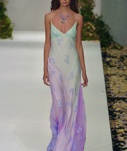 Glamorous Ombre Chiffon Spaghetti Straps V Neck Mermaid Long Party Dress Evening Gown D1562