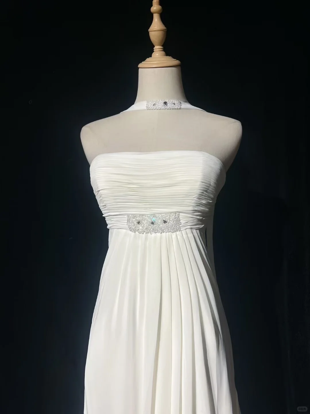 Classy White Strapless Chiffon Beaded Mermaid Long Party Dress Birthday Evening Gown D3121