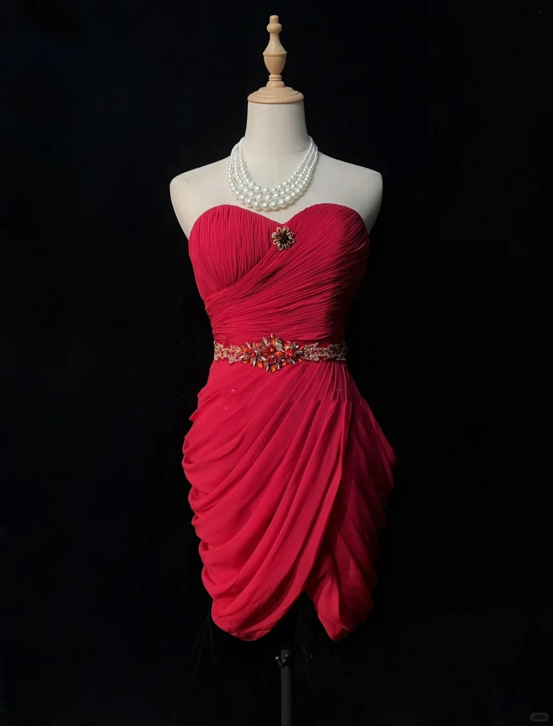 Sexy Red Strapless Chiffon Ruched Beaded Sheath Short 8th Grade Homecoming Dress Cocktail Dress D3376