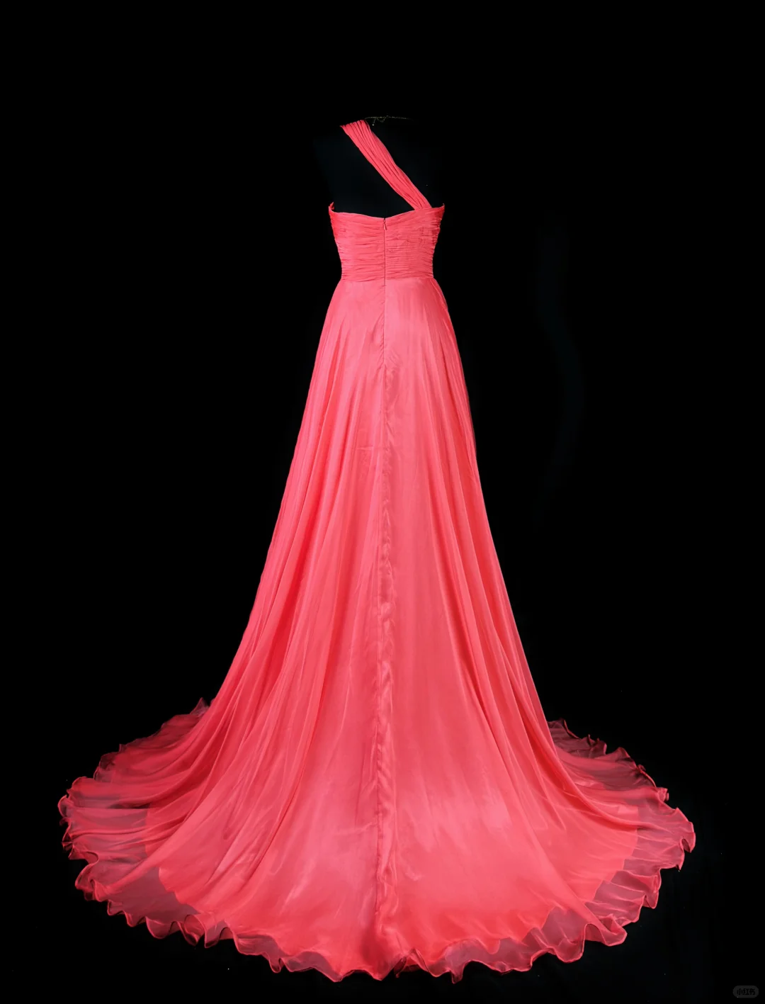 Elegant One Shouder Rose Pink Chiffon Beaded Long Party Dress Evening Dress D2509