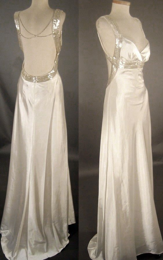 Classy V Neck White Satin Sequin Mermaid Long Wedding Dress Bridal Dress D1462