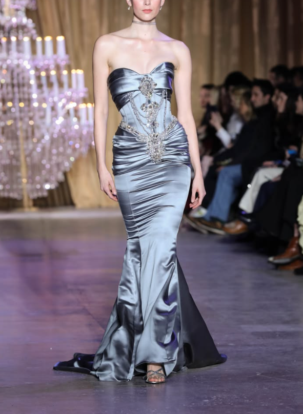 Elegant Sweetheart Neck Blue Satin Beaded Mermaid Long Evening Dress Birthday Prom Dresses D4808