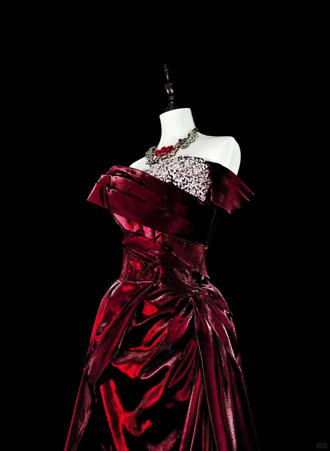 Charming Off The Shoulder Satin Beaded Long Prom Dress Burgundy Evening Dress D5387
