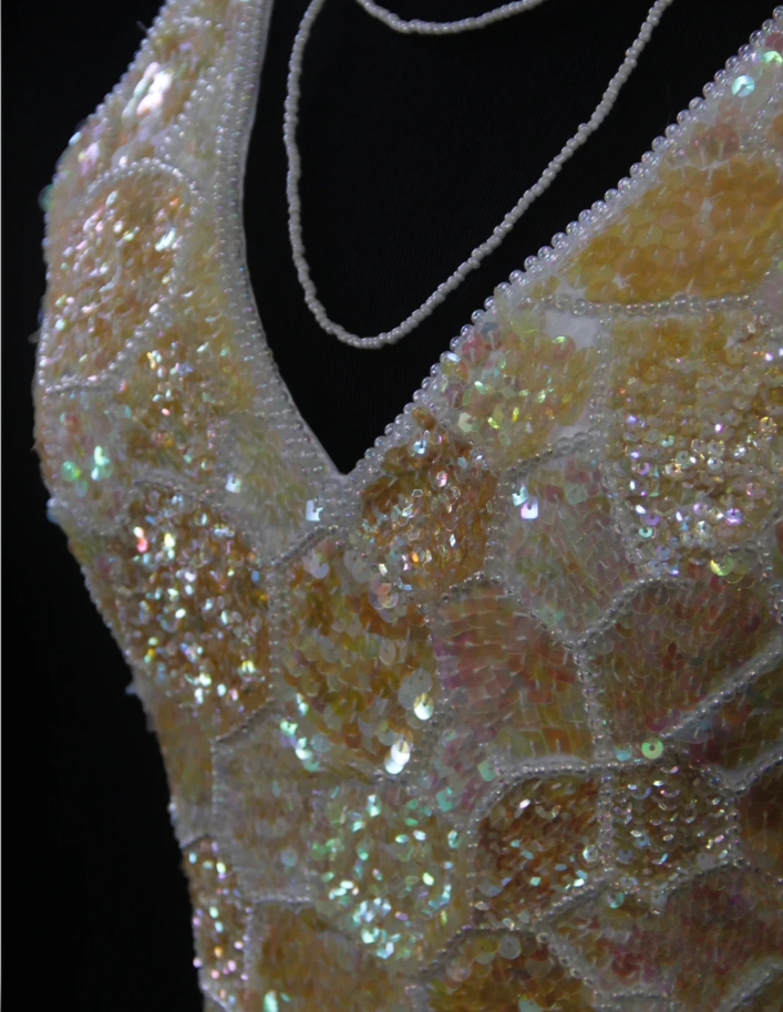 Glitter V Neck Sleeveless Sequin Beaded Sheath Long Evening Gown Formal Birthday Prom Dress D2282