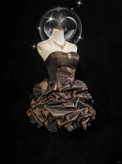 Rotrp Brown Strapless Satin Pleated A Line Short Homecoming Dress Cocktail Dress D3362