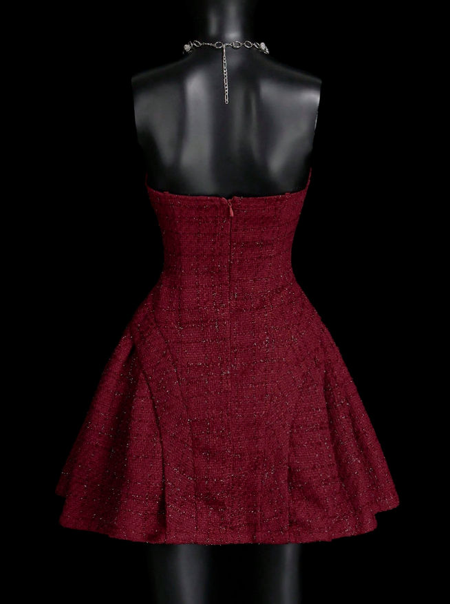 Unique Burgundy Sweetheart Neck A Line Short Birthday Dress Vacation Dress D467