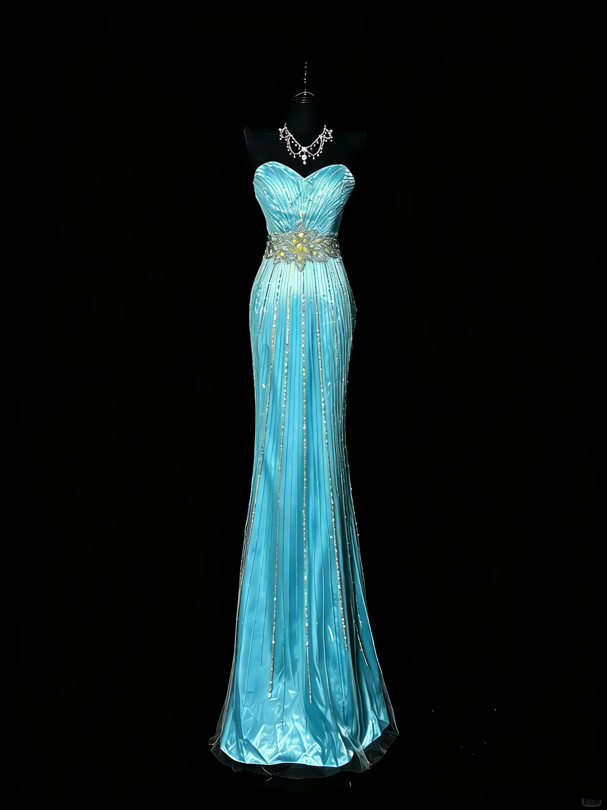 Gorgeous Sweetheart Neck Satin Tulle Beaded Long Prom Gown Blue Mermaid Long Evening Dress D4895