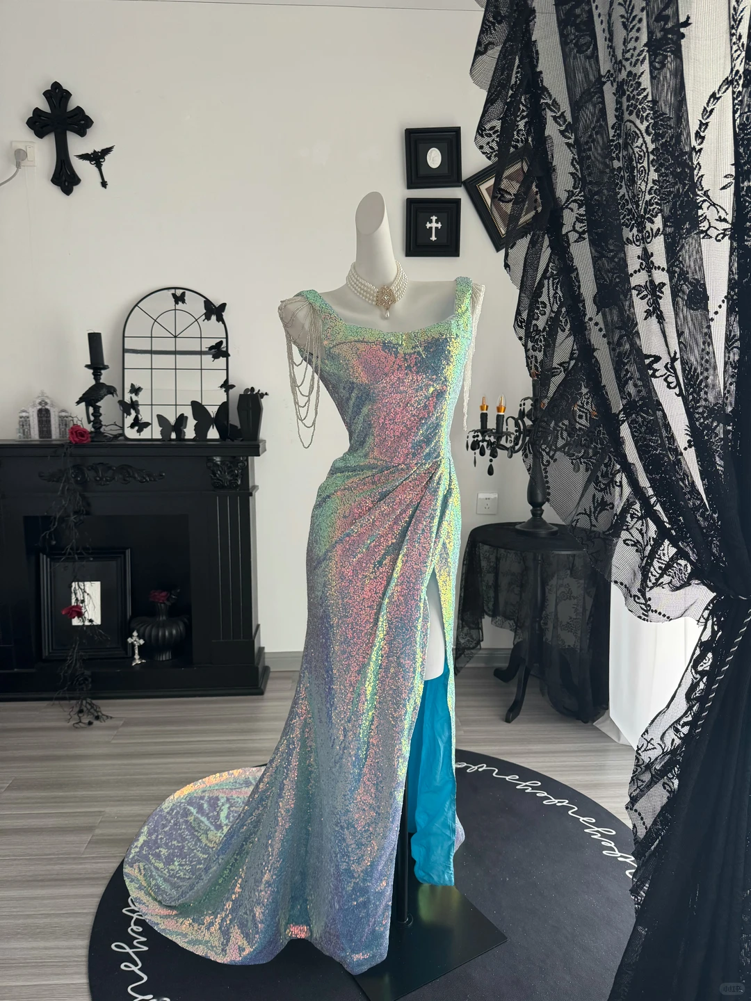 Sparkly Sequin Mermaid Slit Long Party Dress Evening Gown D3693