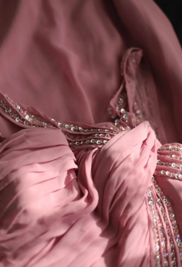 Pretty Pink Chiffon Beaded Mermaid Long Party Dress Evening Gown D2326