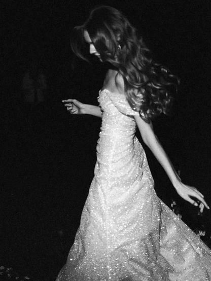 Sparkly Off The Shoulder White Sequin Slit Mermaid Long Party Dress Evening Gown D2900
