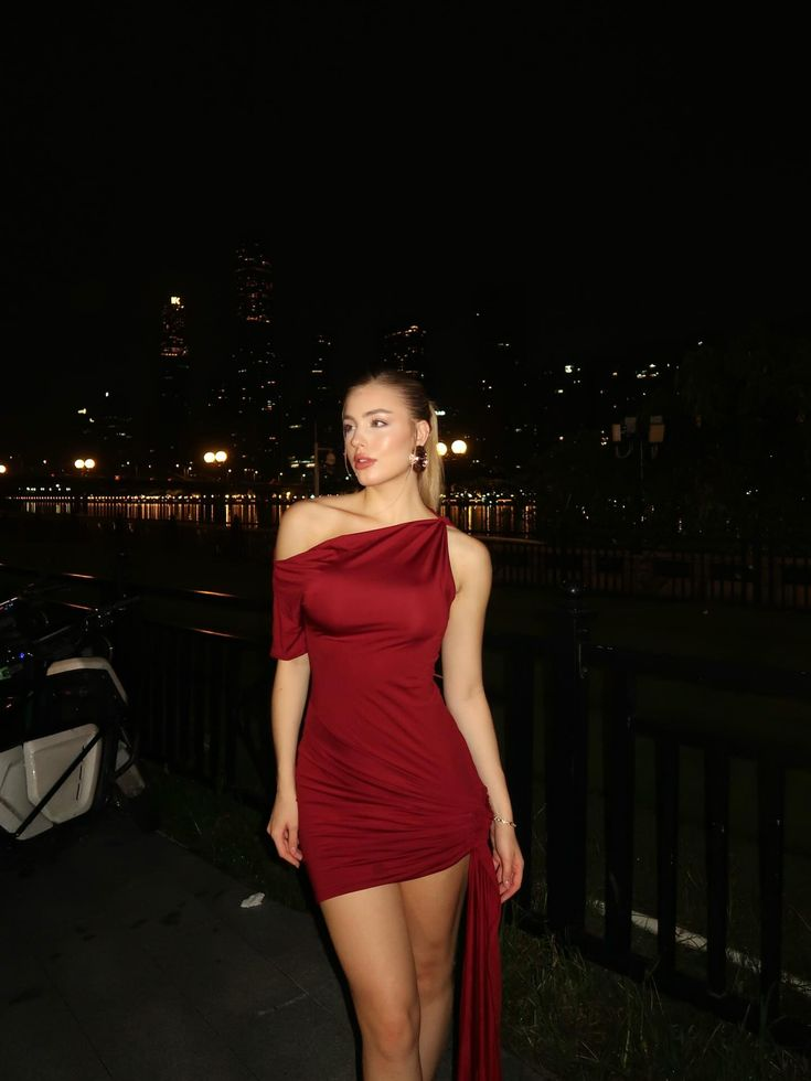 Classy One Shoulder Red Satin Sheath Mini Birthday Dress,Short Graduation Homecoming Dress D3532