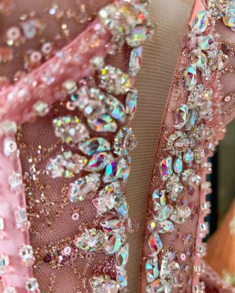 Sparkly Pink Satin Tulle Sequin Beaded A Line Short Homecoming Dress ,Sweetheart Neck Short Birthday Dress D4095