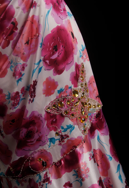 Charming Strapless Satin Floral Beaded Mermaid Long Birthday Prom Dress Evening Dress D2211