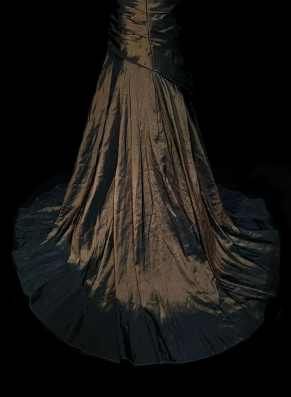 Vintage Brown Strapless Beaded Satin Mermaid Long Wedding Guest Dress Birthday Party Dress Evening Gown D1913