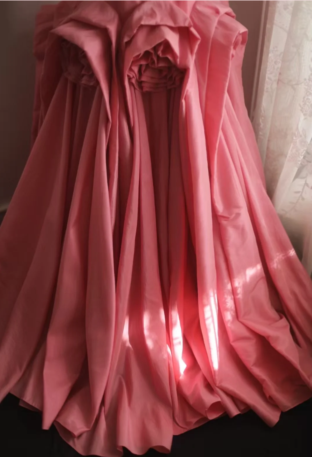Elegant Spaghetti Straps Pink Satin Pleated Floral Mermaid Long Party Dress Birthday Evening Gown D2210