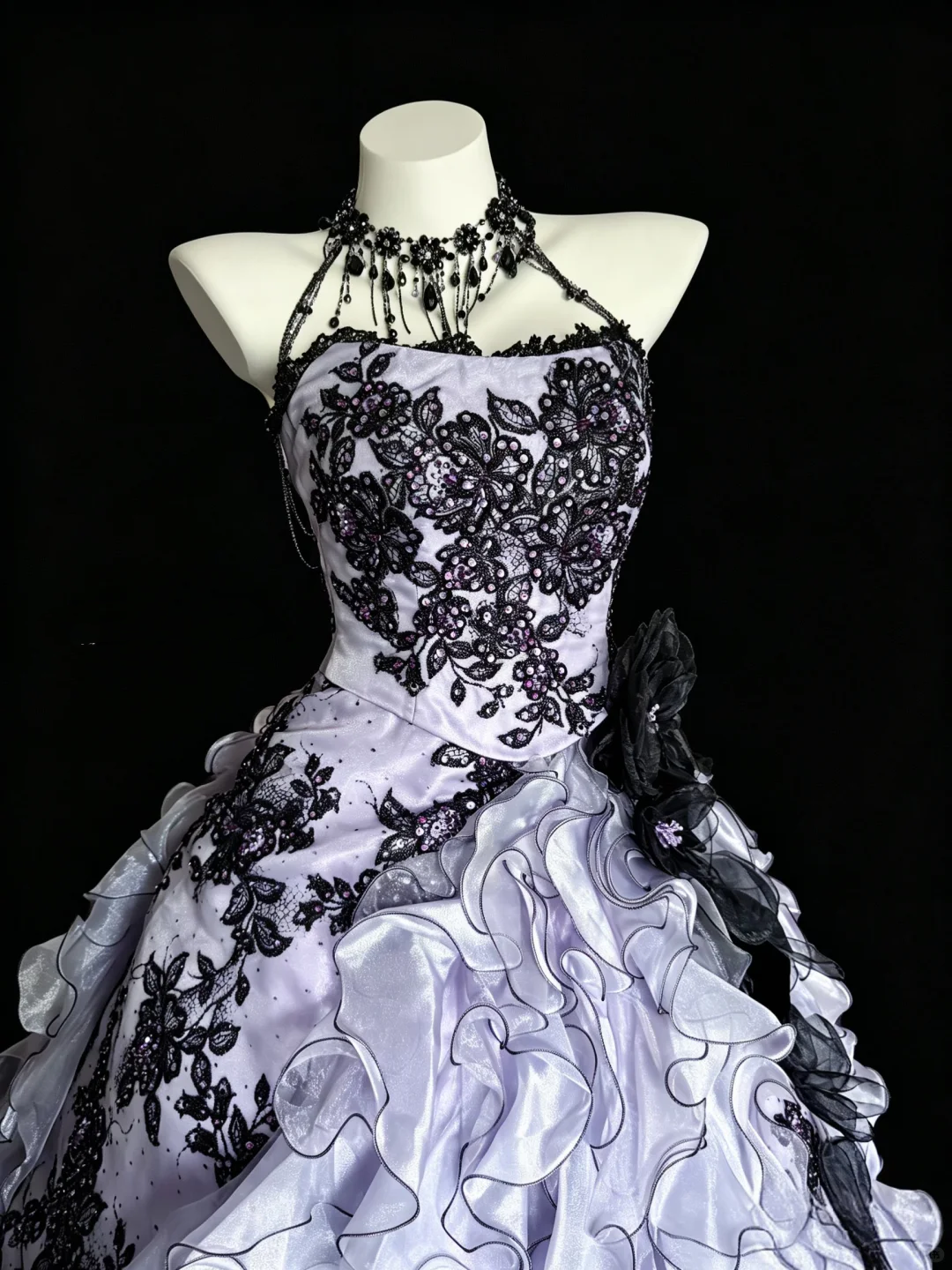 Pretty Halter Tulle Ruffles Appliques Sweet 16 Dress Purple Birthday Quinceanera Dress D5285