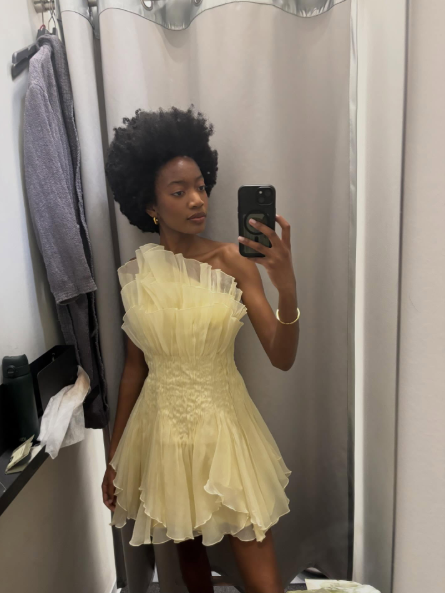 Cute Yellow Chiffon A Line Short Homecoming Dress,Mini 17th Birthday Outfits D3607