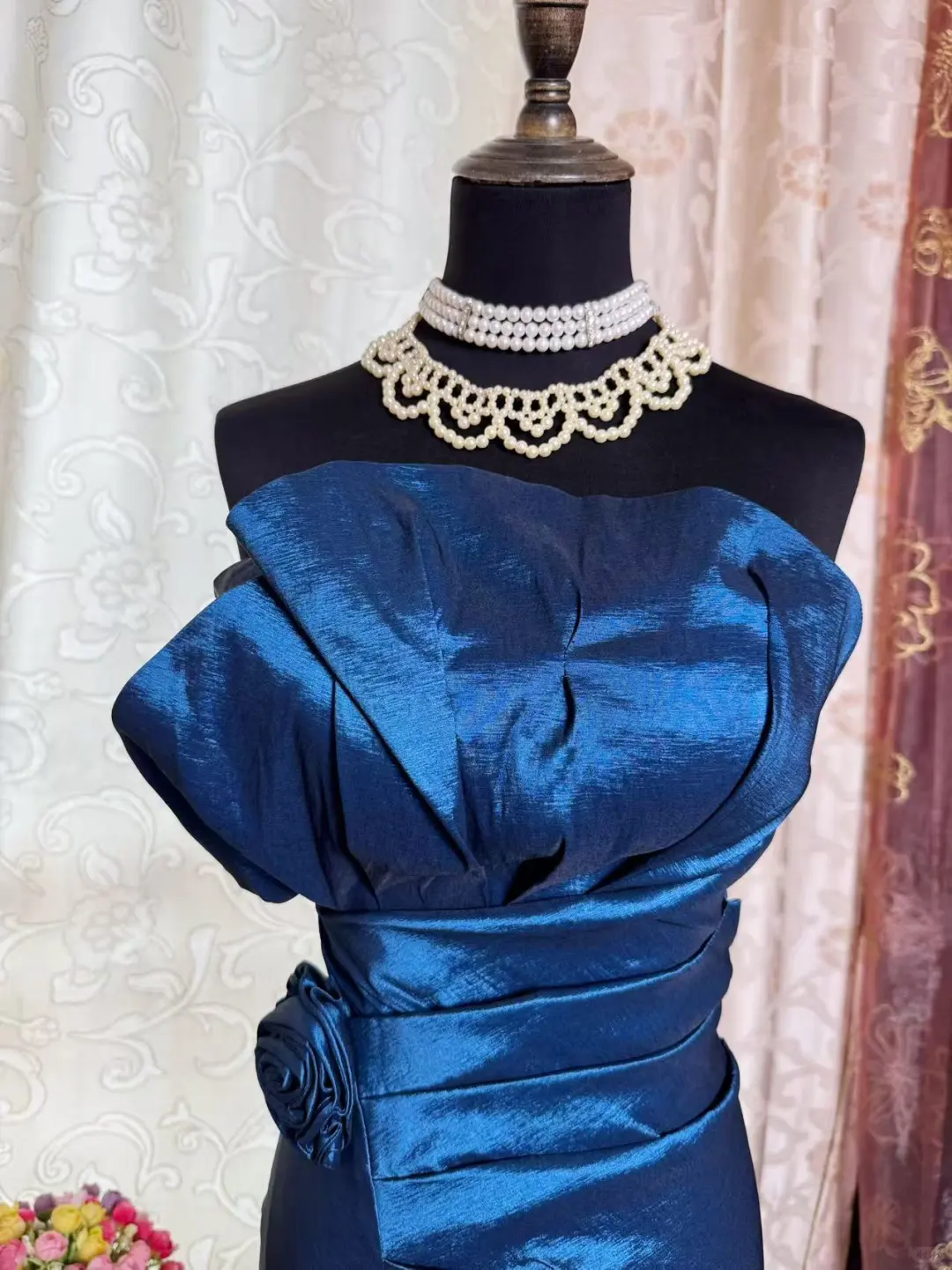 Vintage Strapless Blue Satin Sheath Homecoming Dress Cocktail Dress D1826